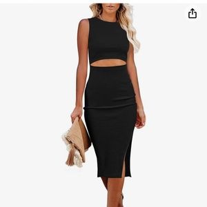 Pink Queen Women's Crew Neck Sleeveless Cutout Side Slit Knee Length Bodycon Mid